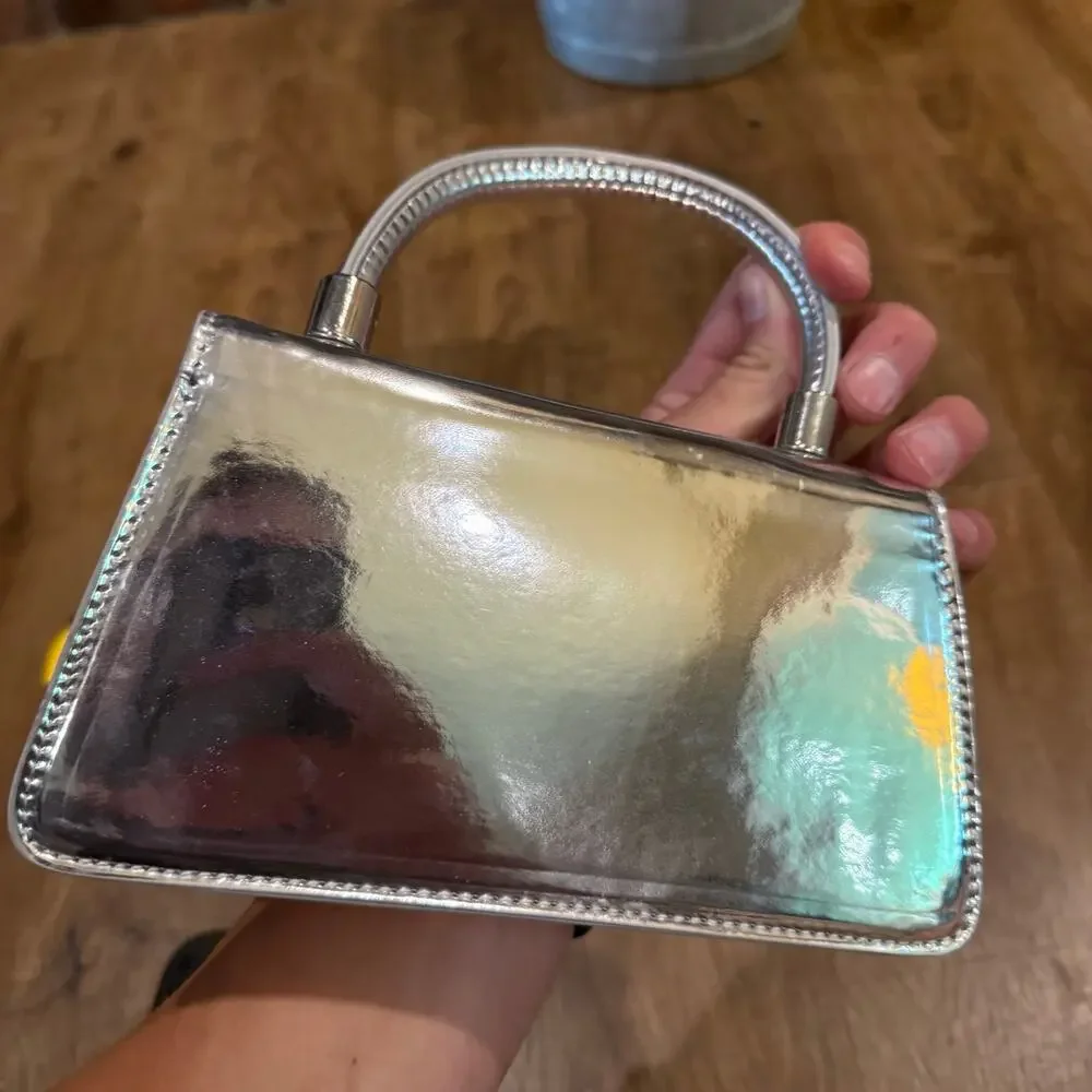 Olivia Miller Anya Mini Crossbody Bag Silver Metallic Reflective Clutch
